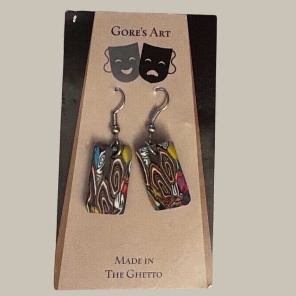 Gori's Art Polymer Clay Swirl Dangle Earrings Multicolor Artisan Handmade Boho